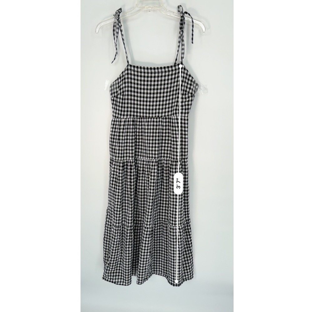 Hunkemoller Gingham Check Tiered Midi Dress Tie Shoulder Black White L 101-33 - Picture 5 of 14